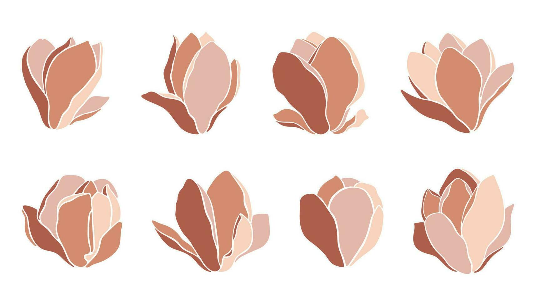 Set of magnolia flowers in minimalistic style, vector illustration.