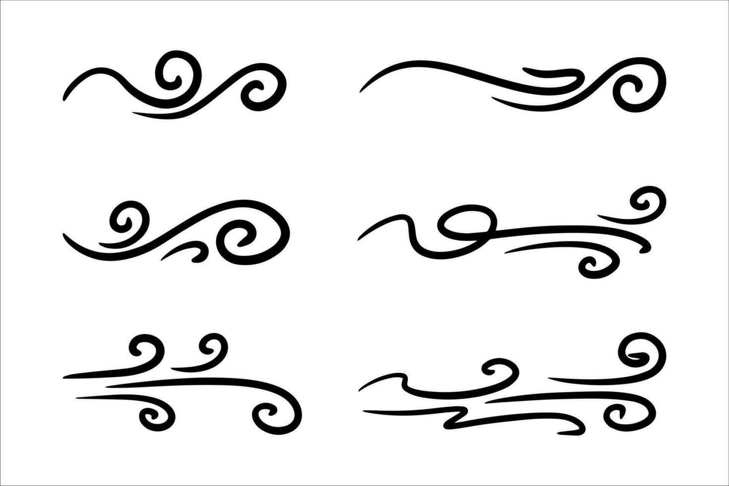 hand drawn wind doodle set, vector illustration.