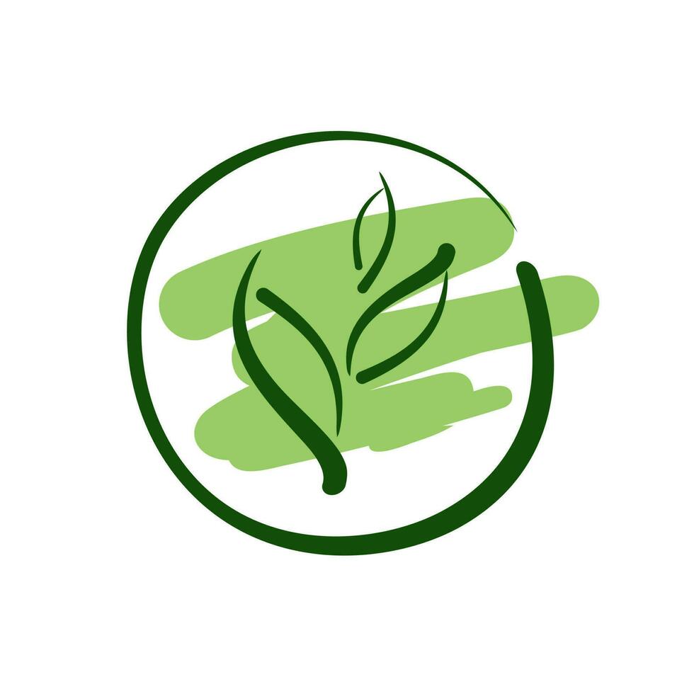 sprout logo round. twig with leaves icon vector. branch ecology. vector