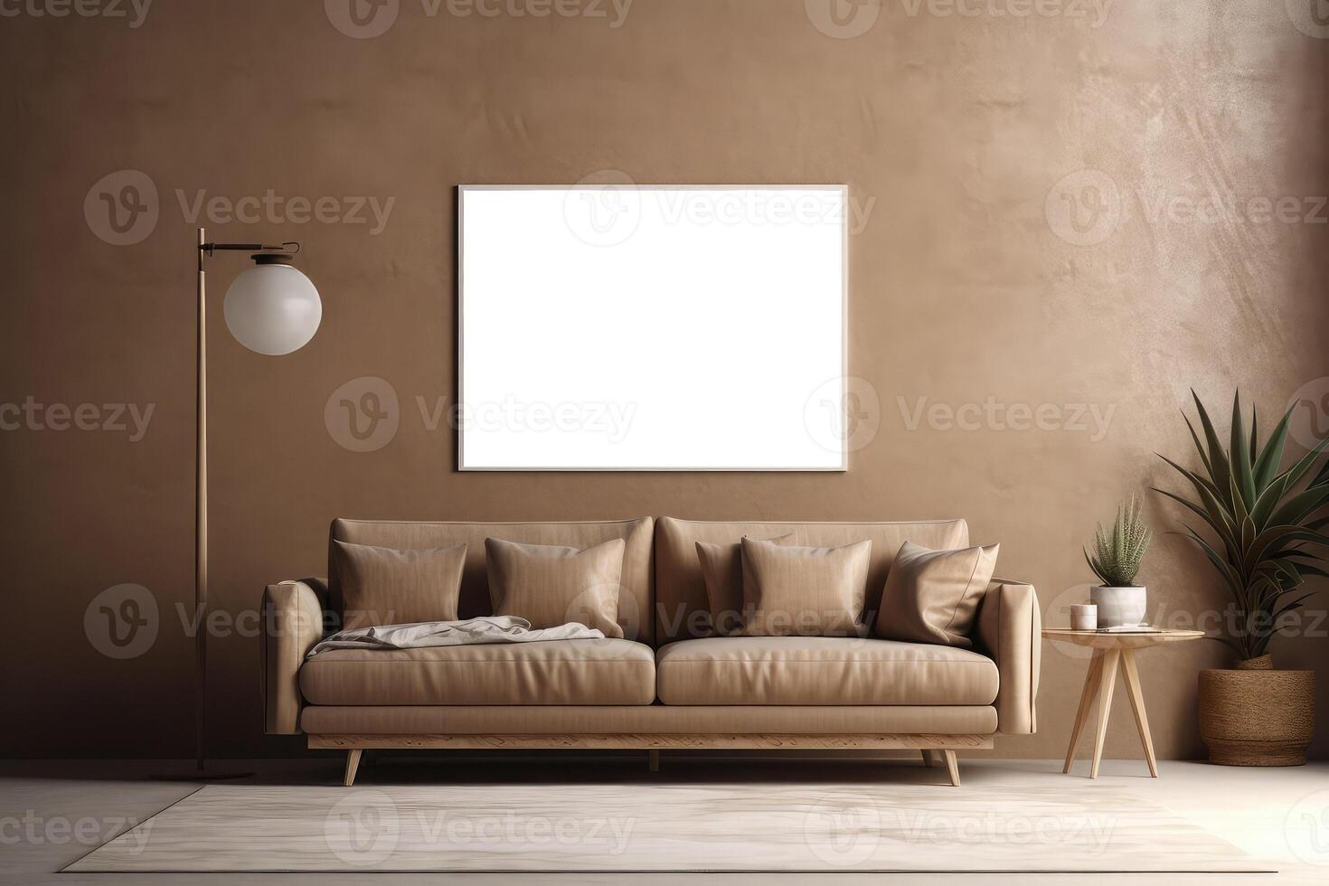 Light brown colors interior with canvas mockup . photo