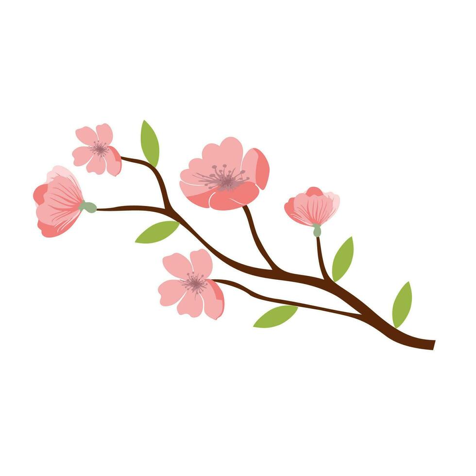 Cereza florecer rama con sakura flor pared decoración concepto. pájaro en rama pared decoración pegatina diseño vector ilustración