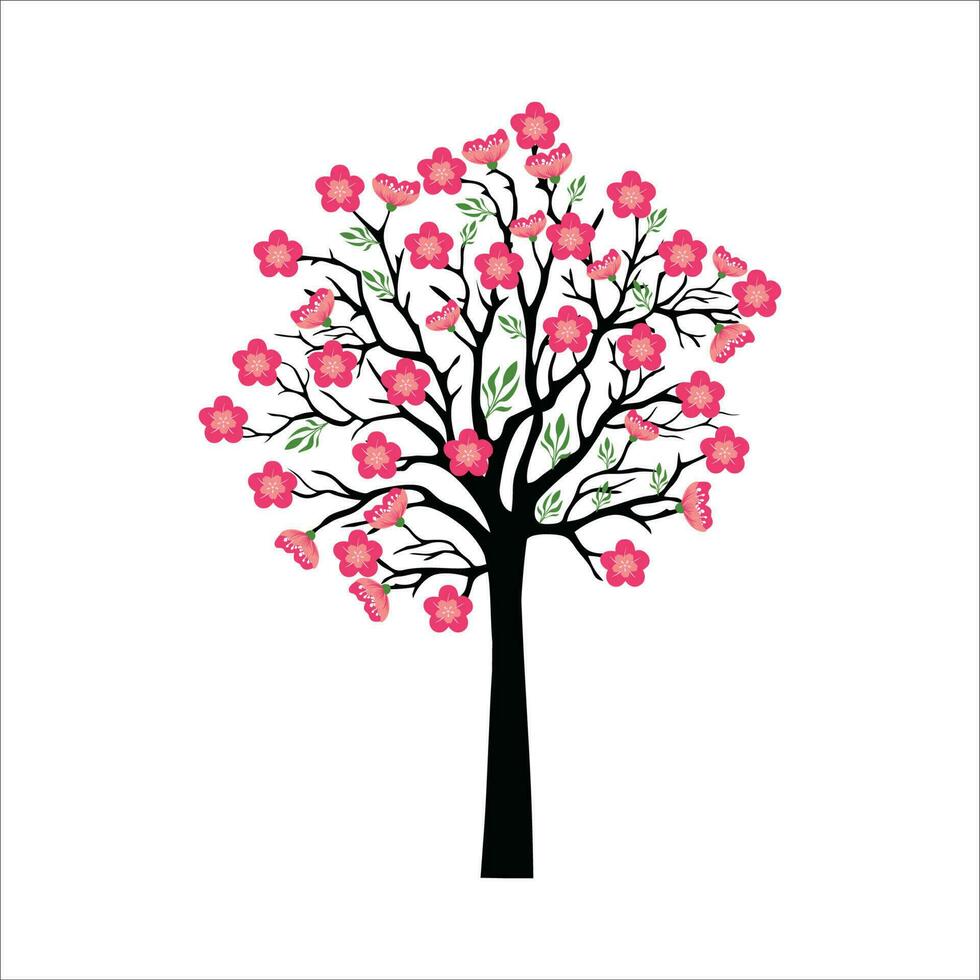 Cereza florecer rama con sakura flor pared decoración concepto. pájaro en rama pared decoración pegatina diseño vector ilustración