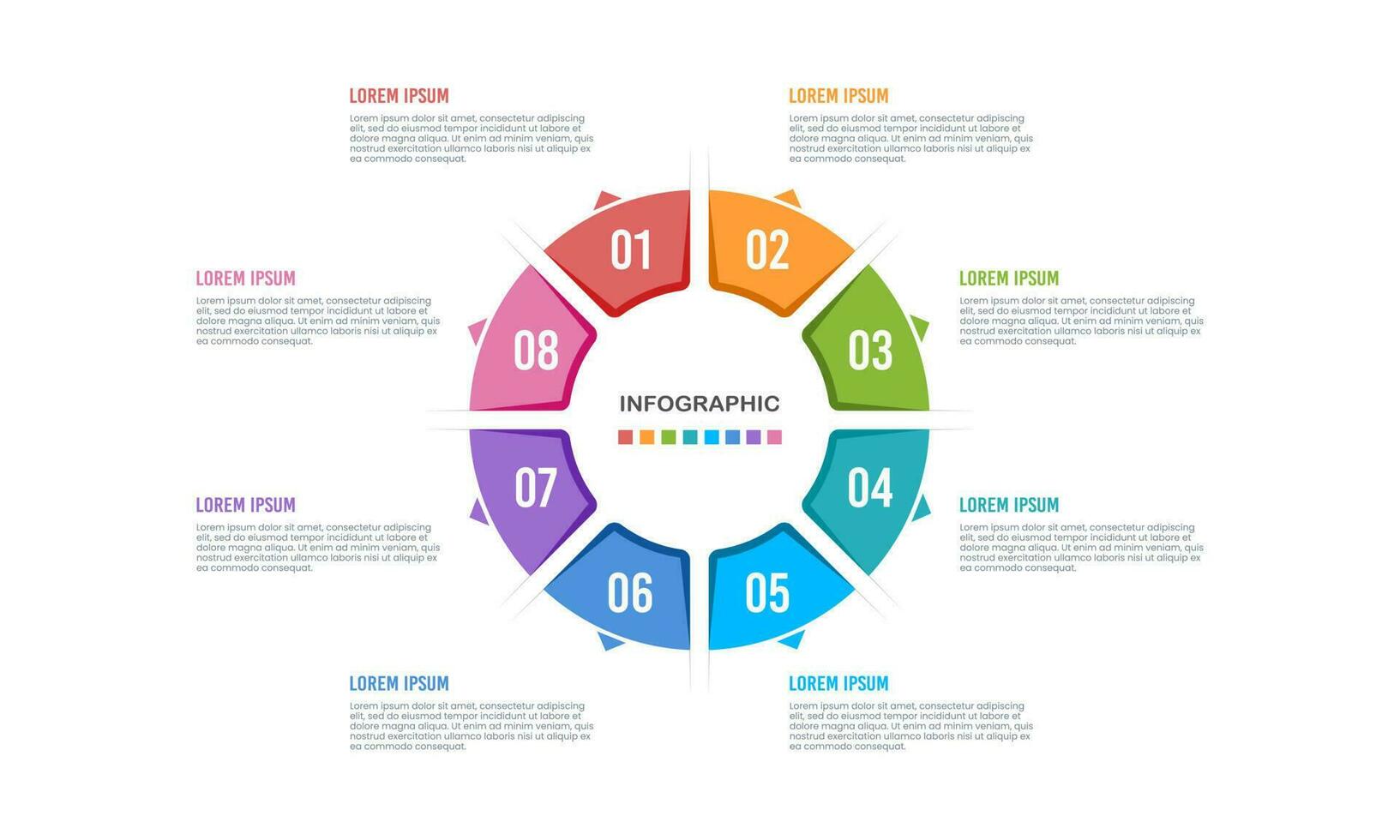 Circle infographic template 8 steps or options. Vector illustration.