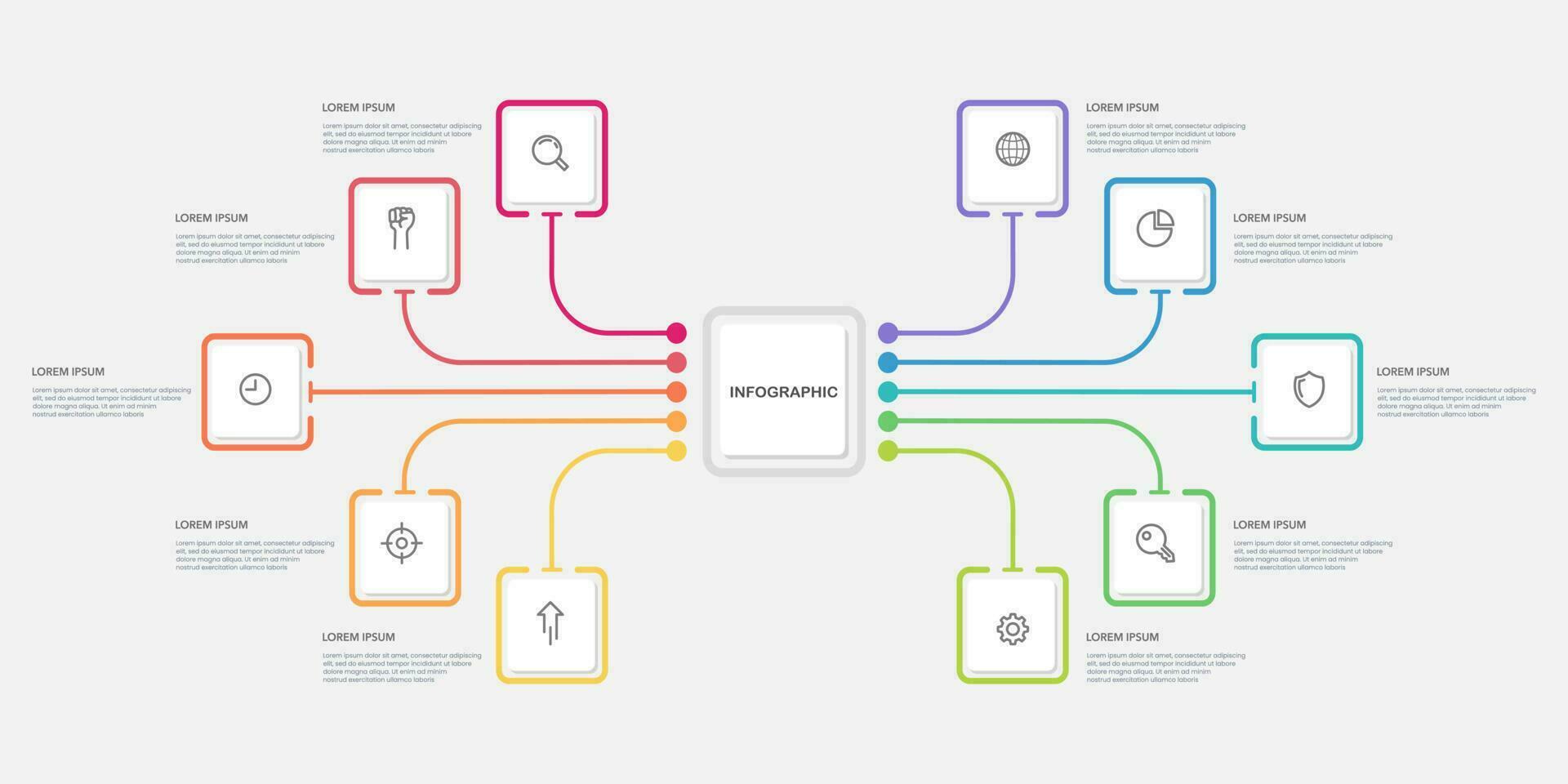 Infographic diagram 10 options or steps. Mind Map, Process, Flowchart, Template. Vector illustration.