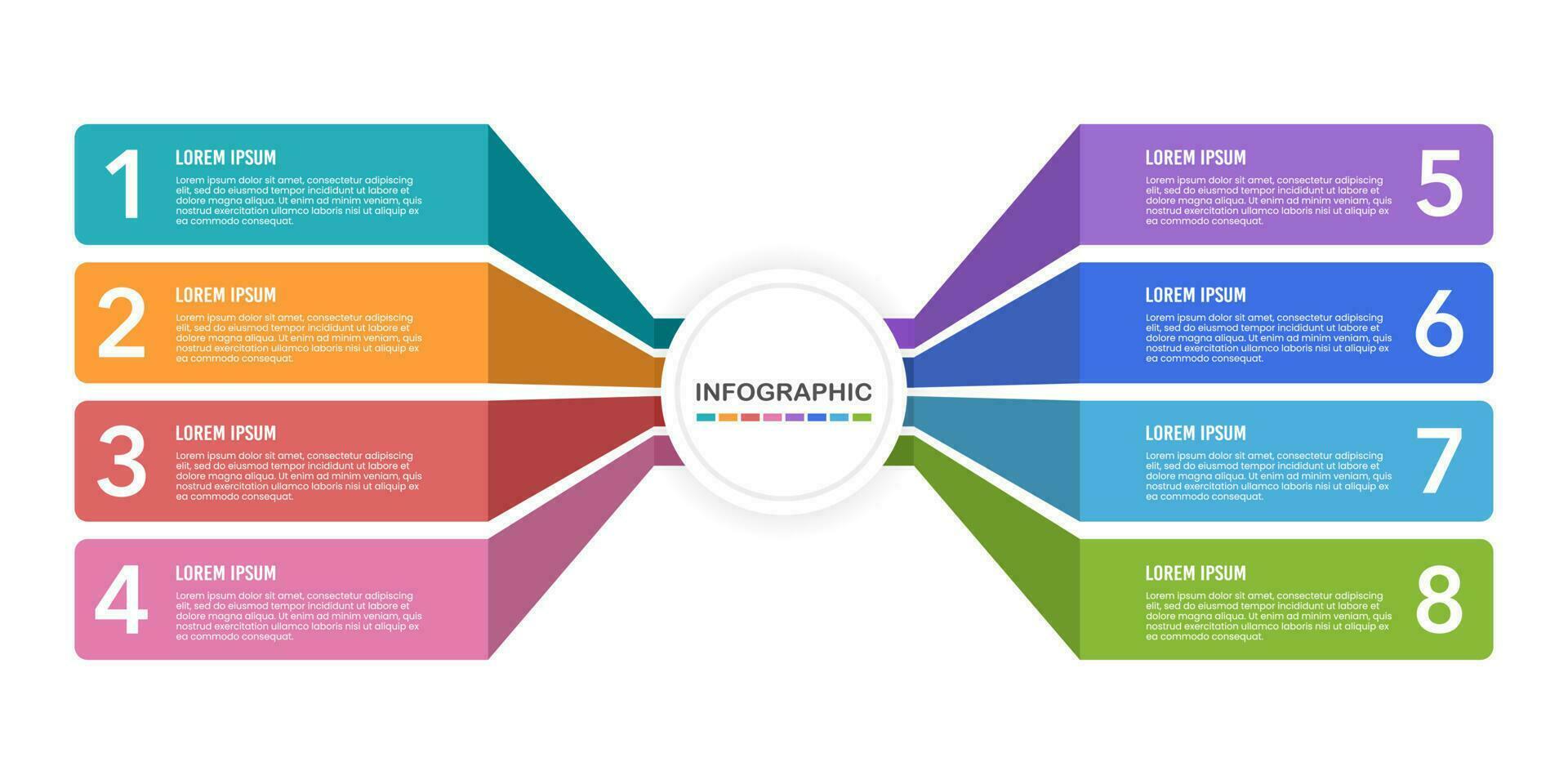 Infographic diagram 8 options or steps. Planning, Process, Flowchart, Template. Vector illustration.