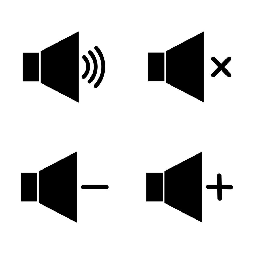 conjunto de altavoz volumen plano vector icono. símbolos para en, apagado, silenciar, alto, bajo sonido señales