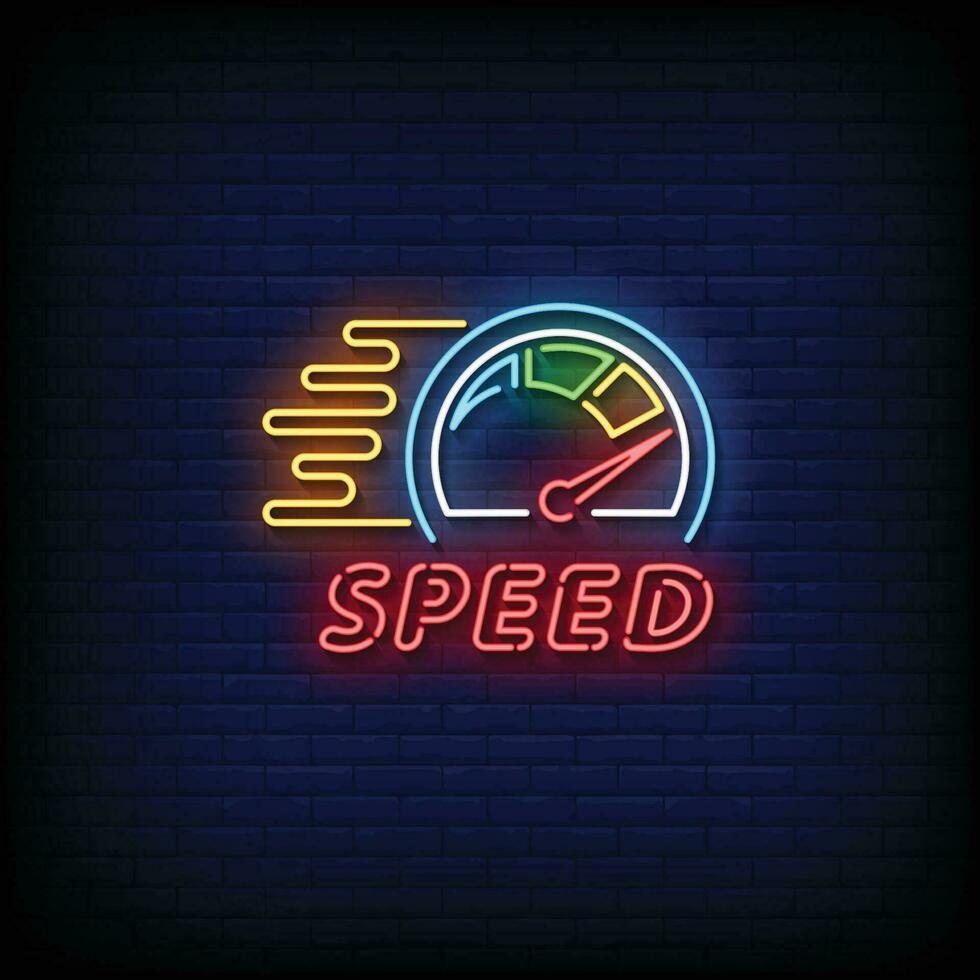 Neon Sign speed with brick wall background vector