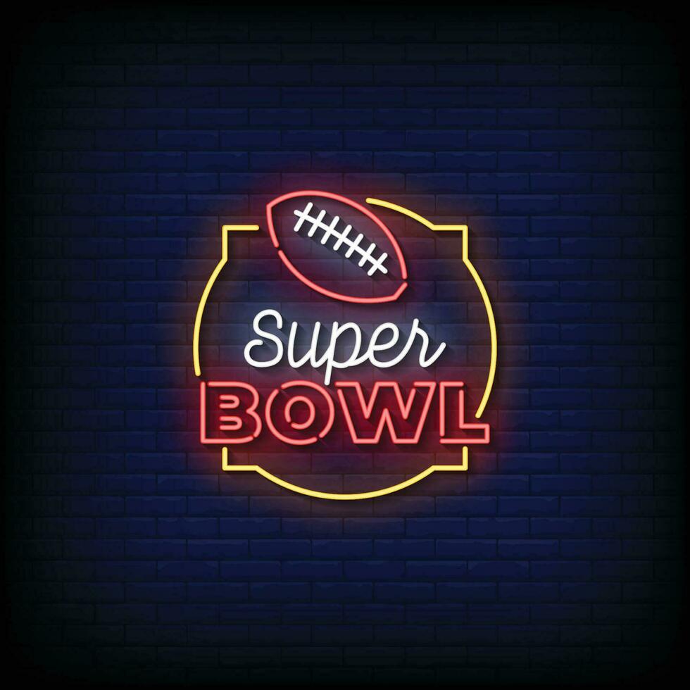 Neon Sign super bowl with brick wall background vector