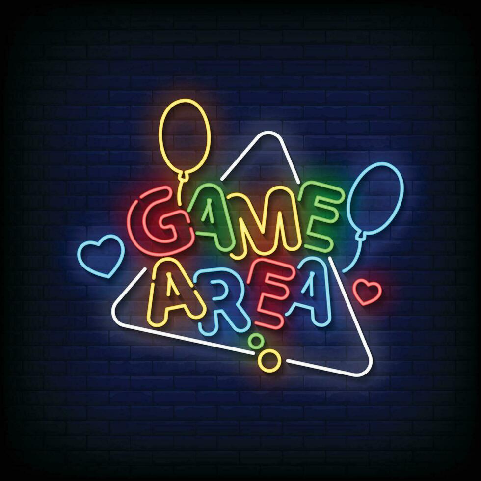 Neon Sign game area with brick wall background vector