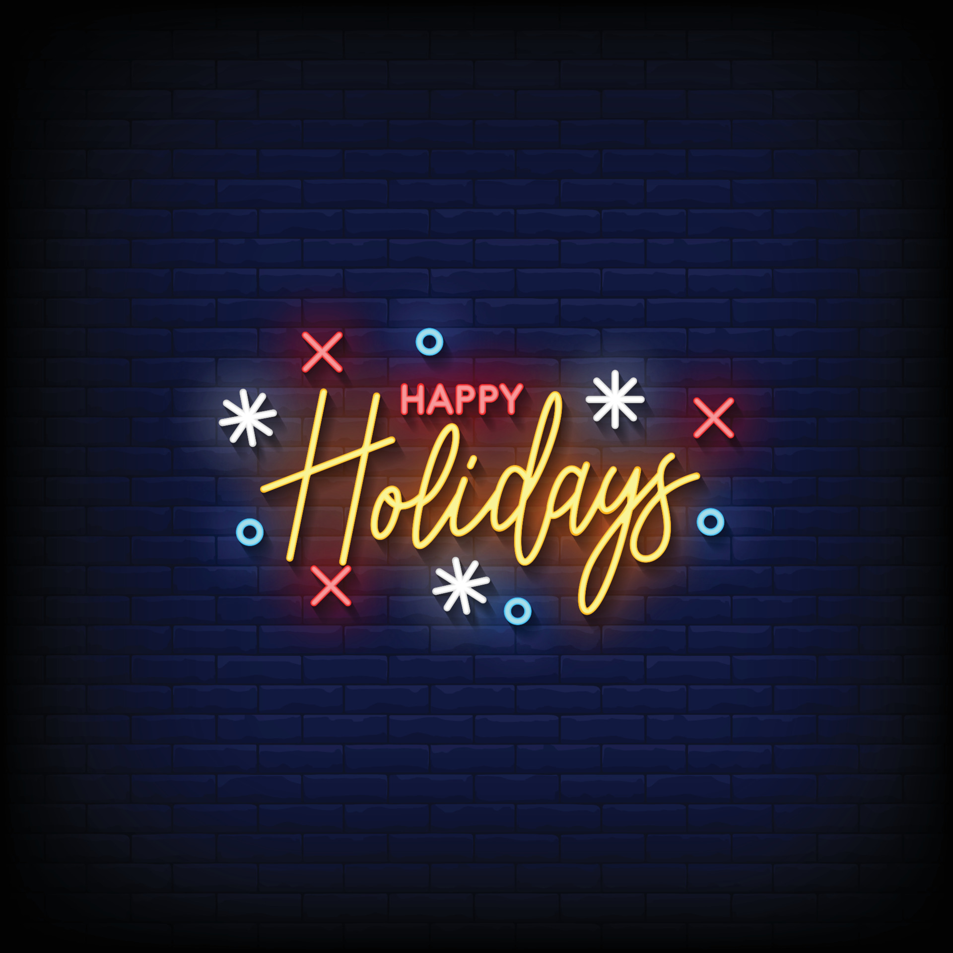 Neon Sign happy holidays with brick wall background vector 23783335