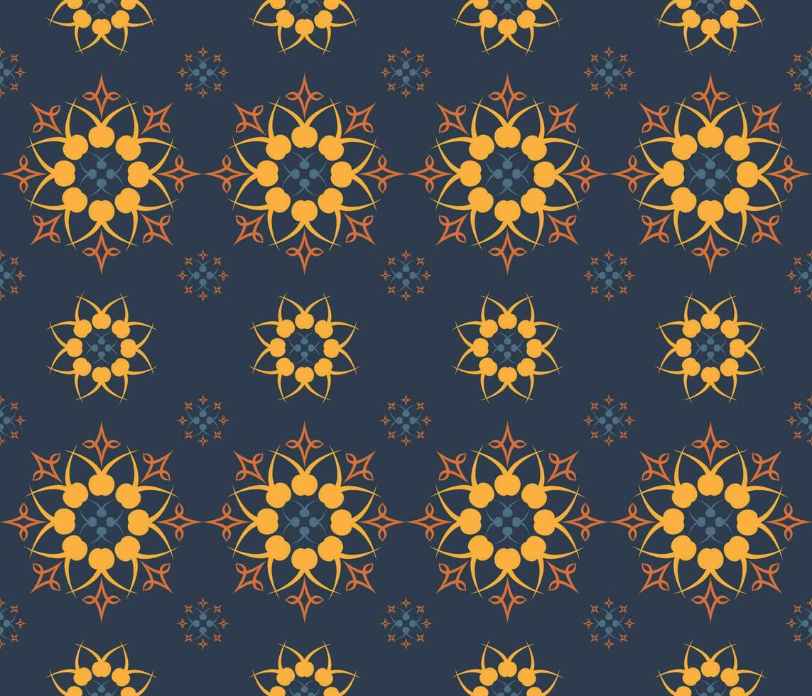 Ethnic folk geometric seamless pattern in dark blue and yellow vector