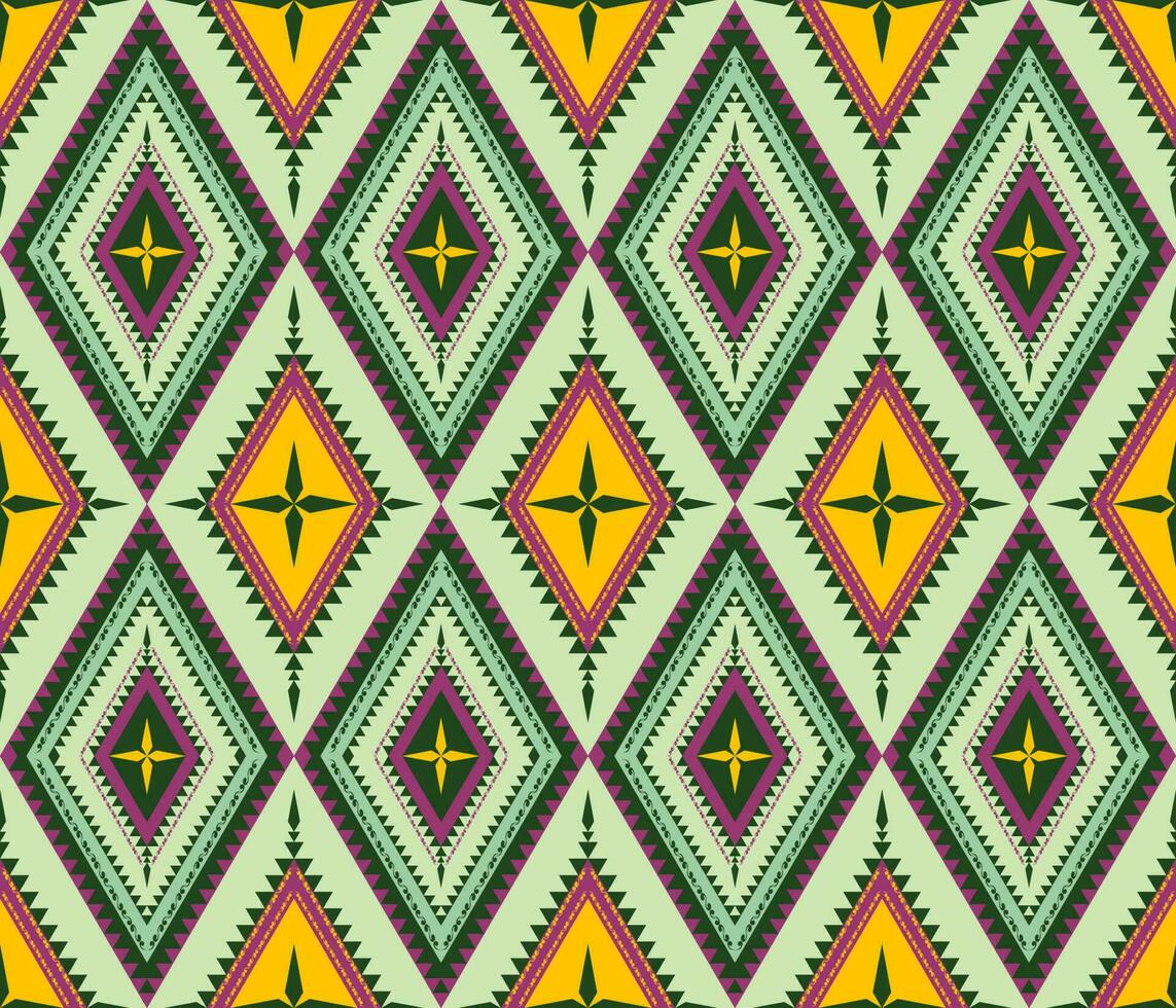 Ethnic folk geometric seamless pattern in soft green vector