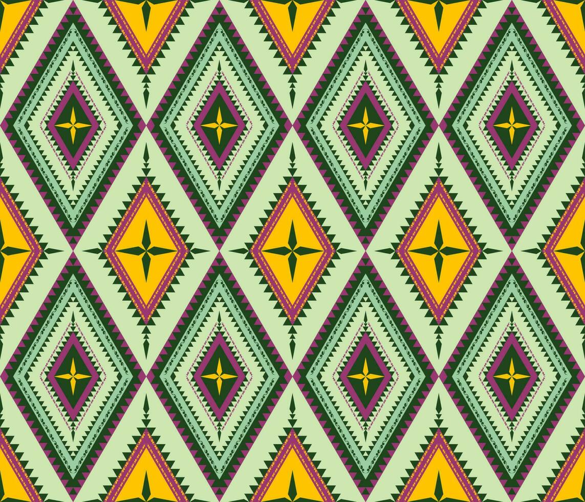 Ethnic folk geometric seamless pattern in soft green vector