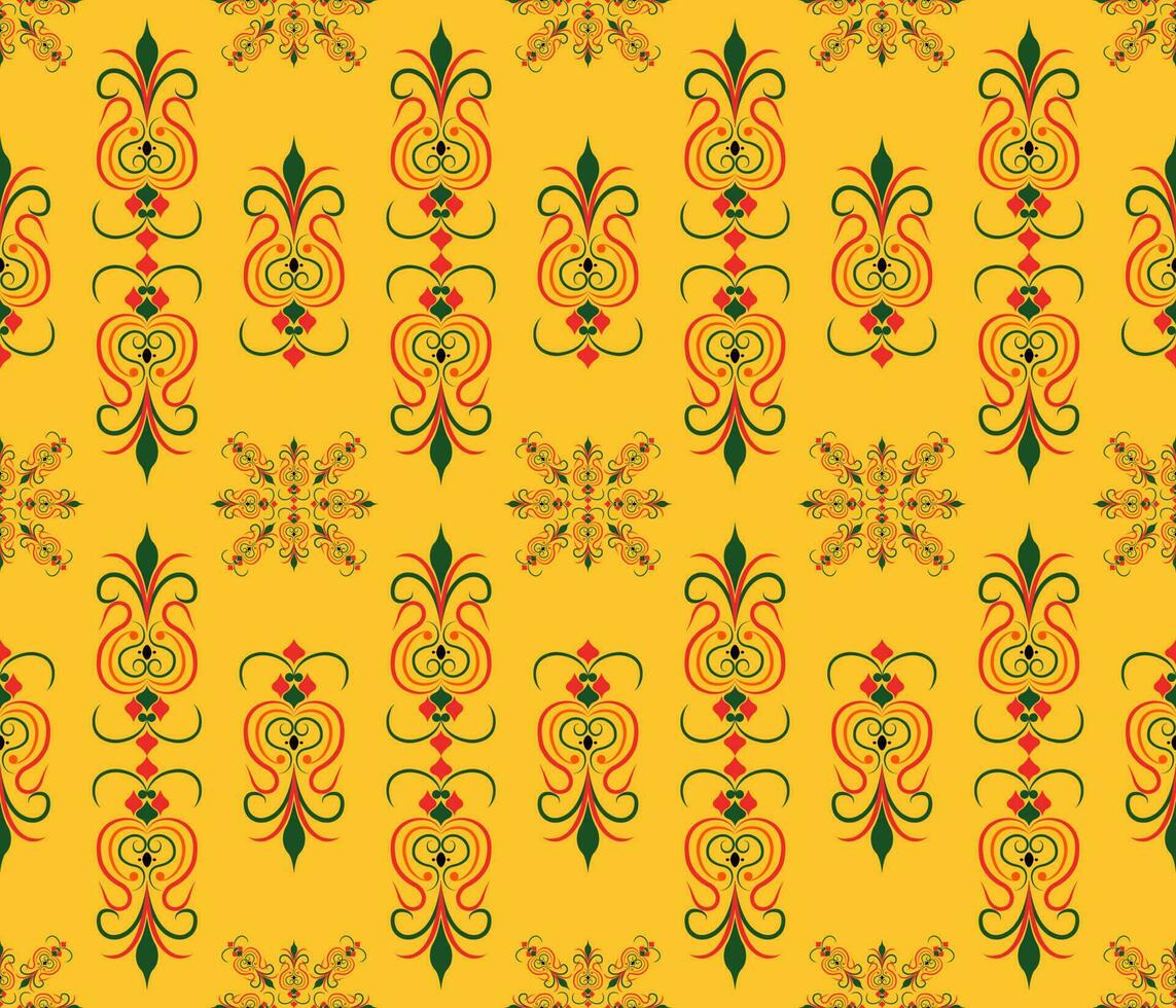 Ethnic folk geometric seamless pattern in green and orange vector