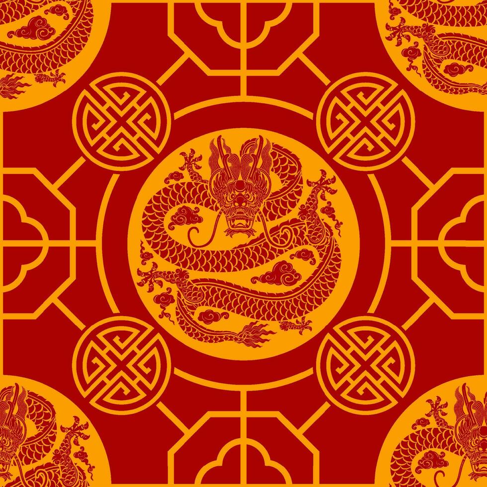 Seamless pattern happy chinese new year 2024 the dragon zodiac sign vector