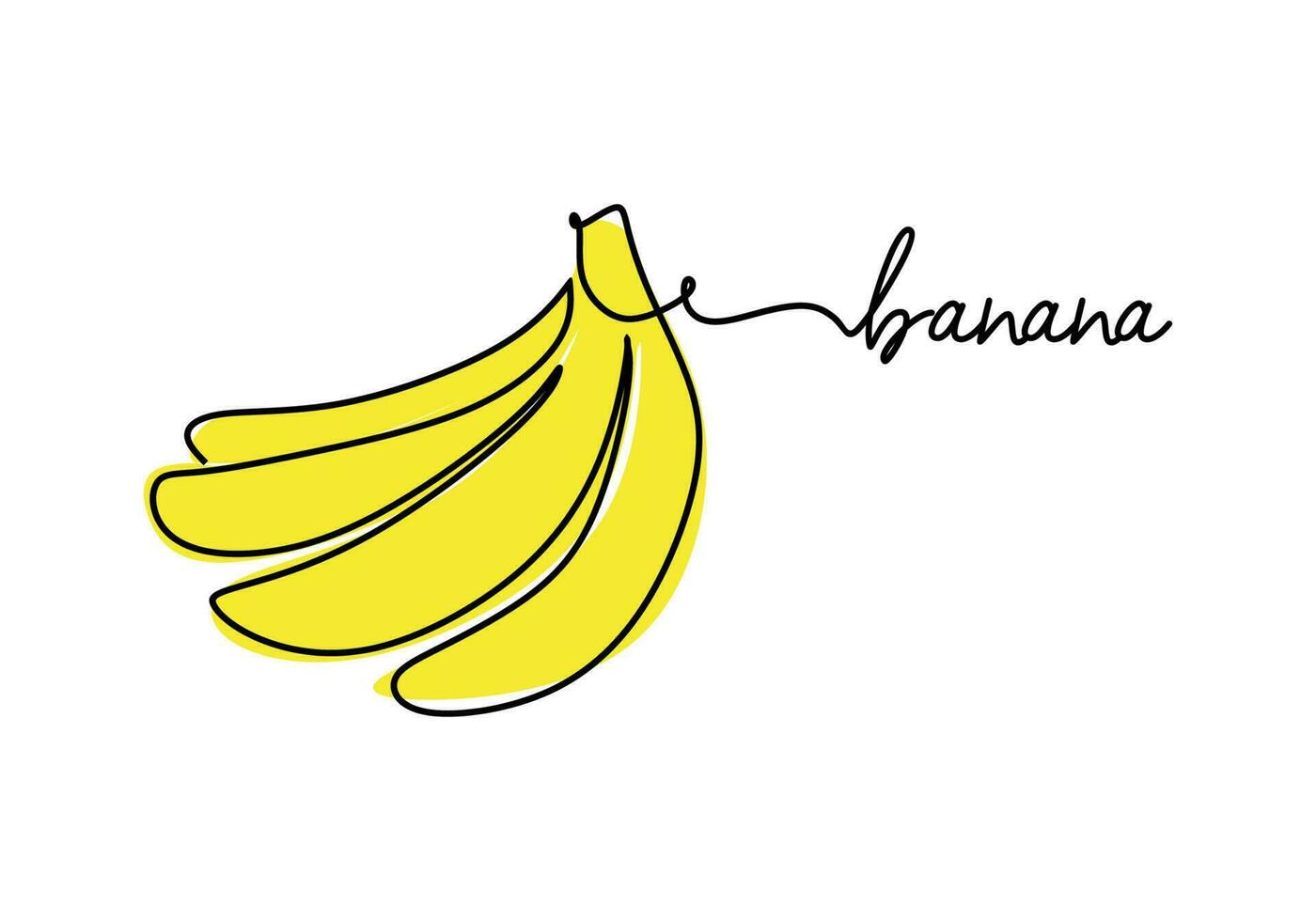 Banana continuous one line drawing, fruit vector illustration.