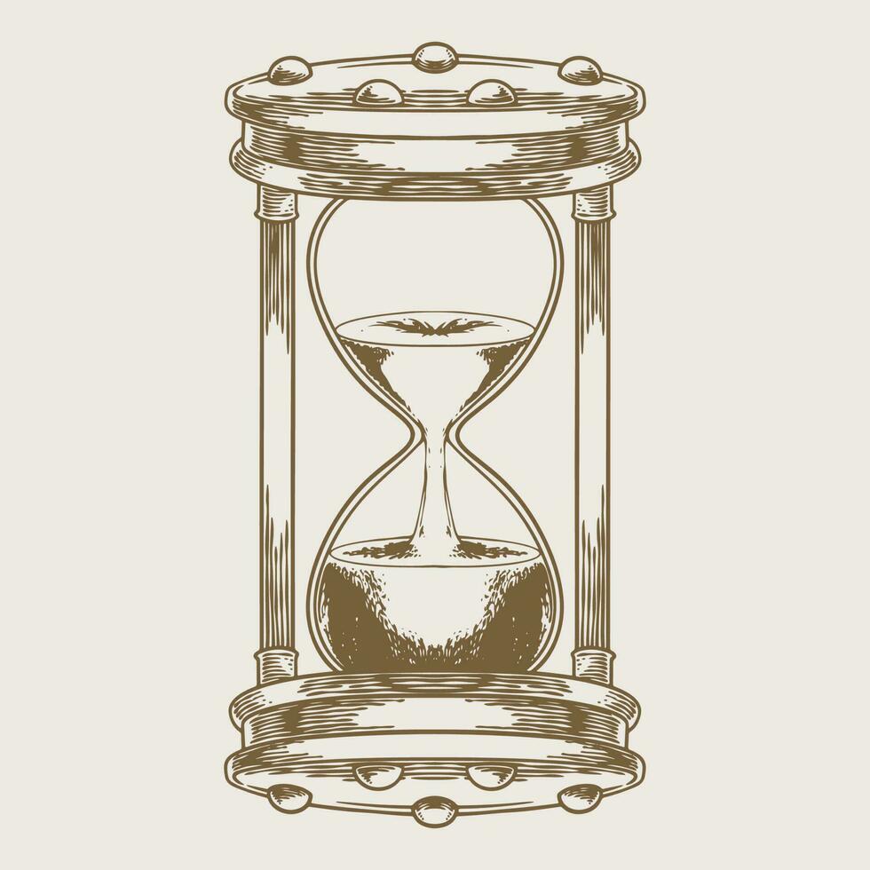 reloj de arena grabado dibujo, reloj de arena mano dibujado Clásico estilo vector