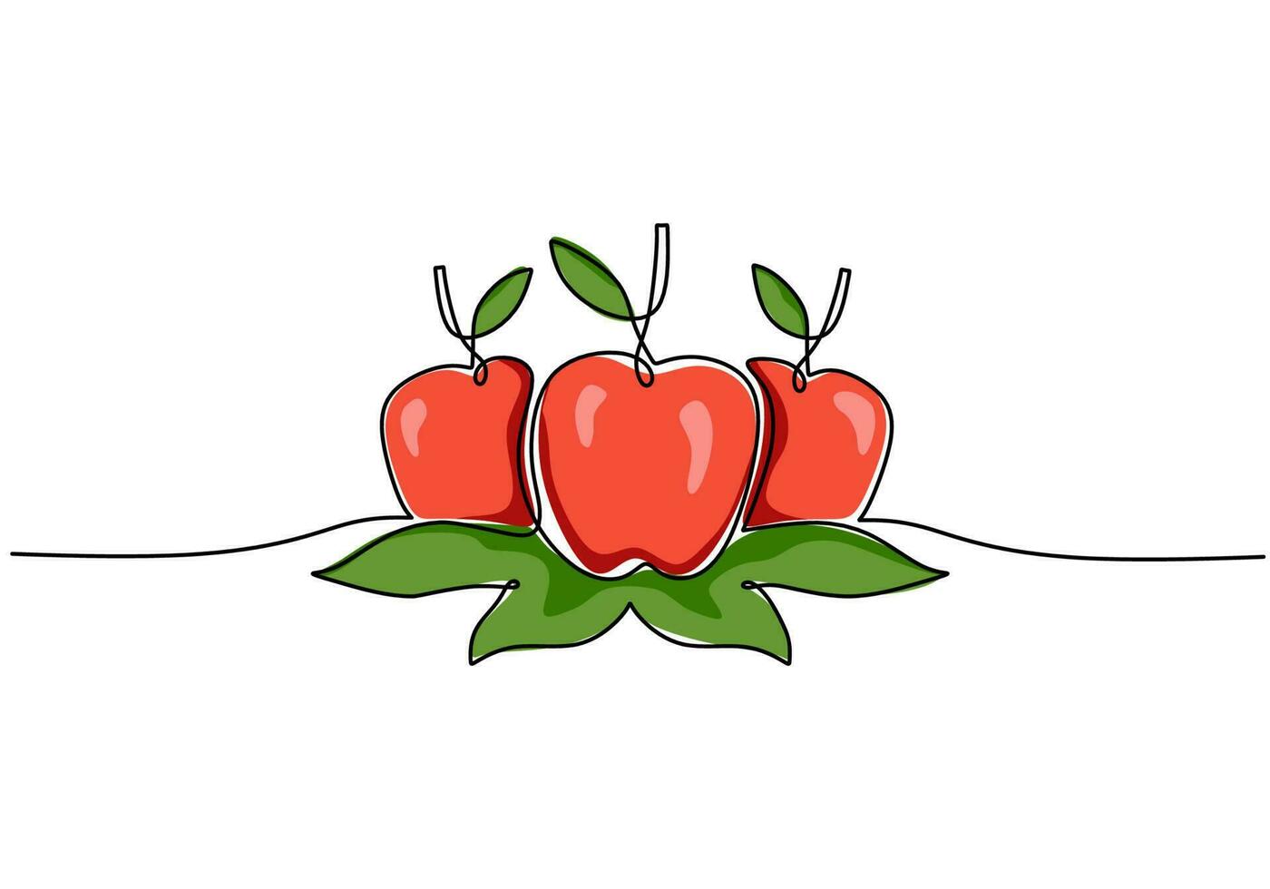 Apple continuous one line drawing, fruit vector illustration.