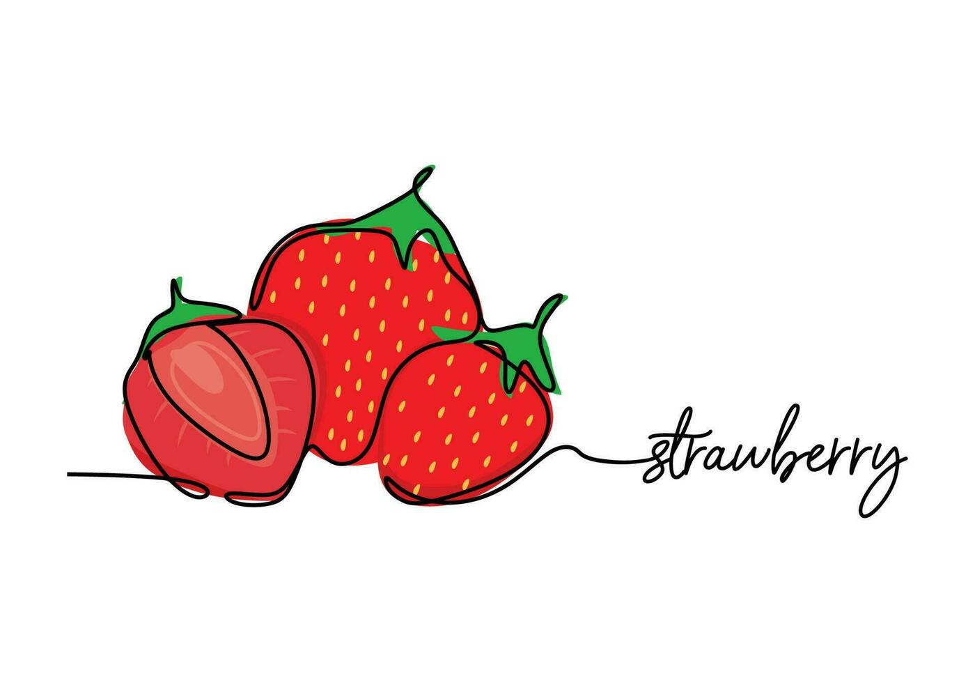 Strawberry continuous one line drawing, fruit vector illustration ...