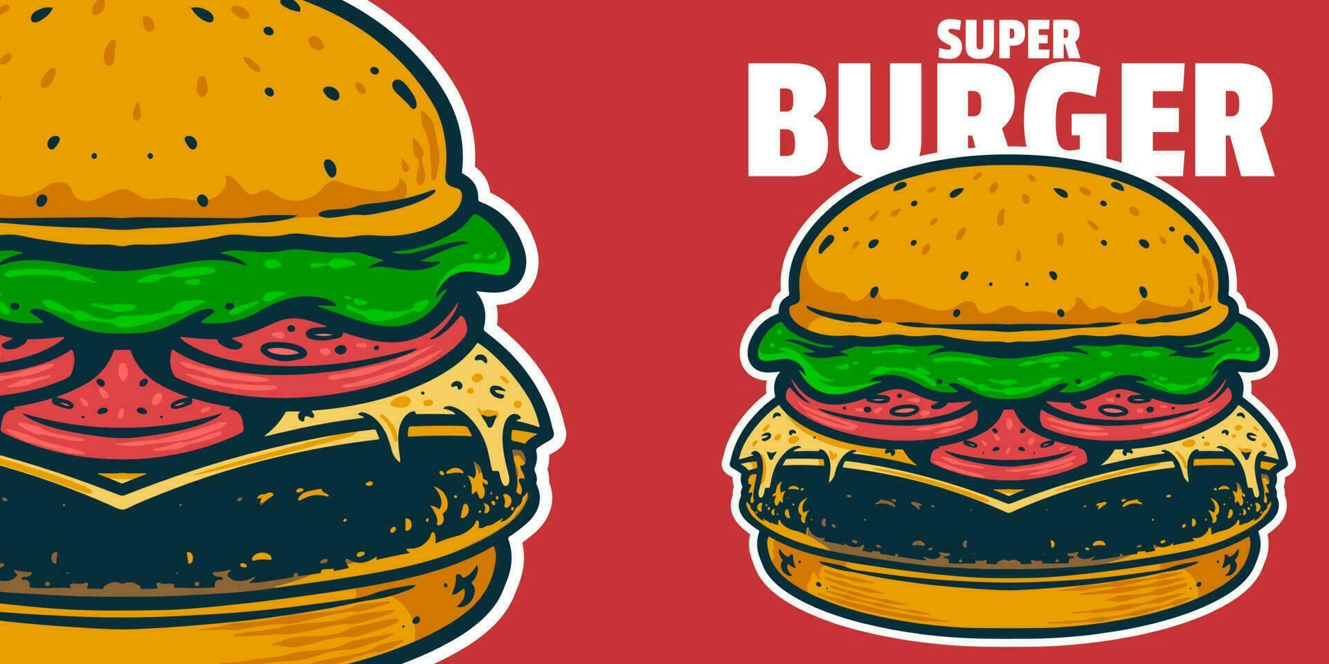 Burger - Cartoon style colorful vector illustration. Fast food icon