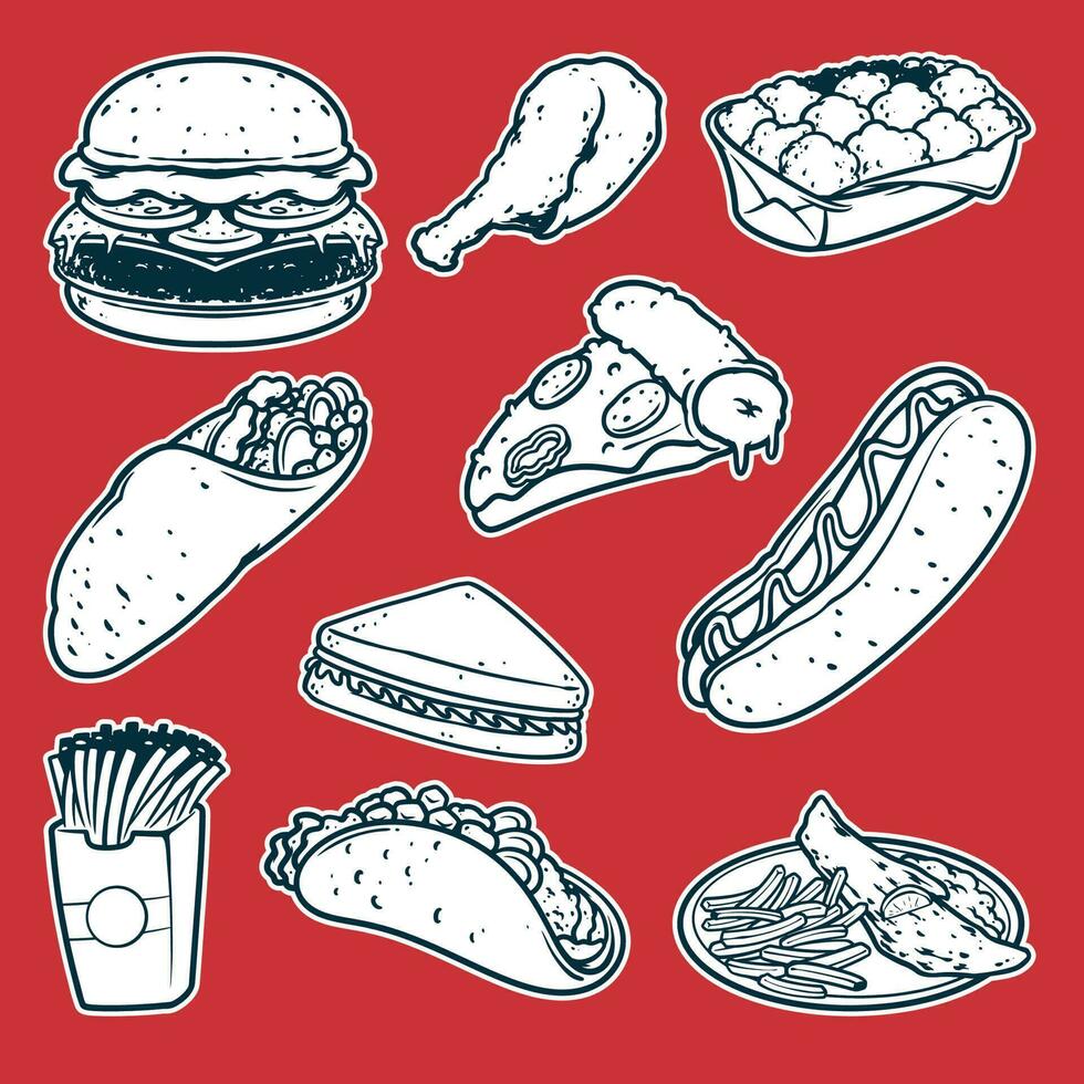 fast food black and white doodle hand drawn vector