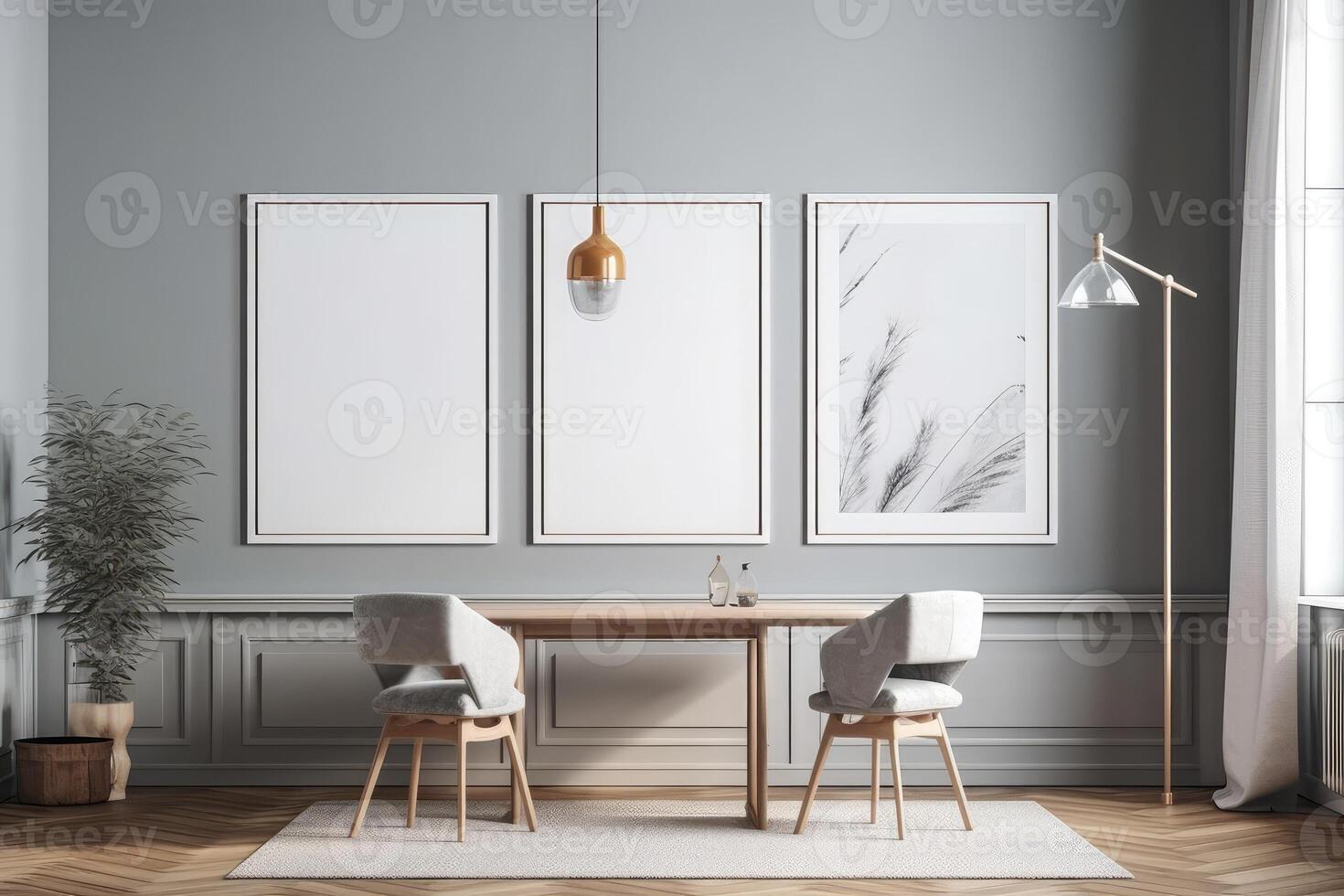 picture frame on wall, white picture canvas, minimalism, mockup . photo