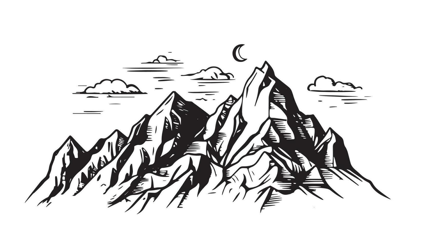 Rocky mountains, hand drawn style, vector illustration.
