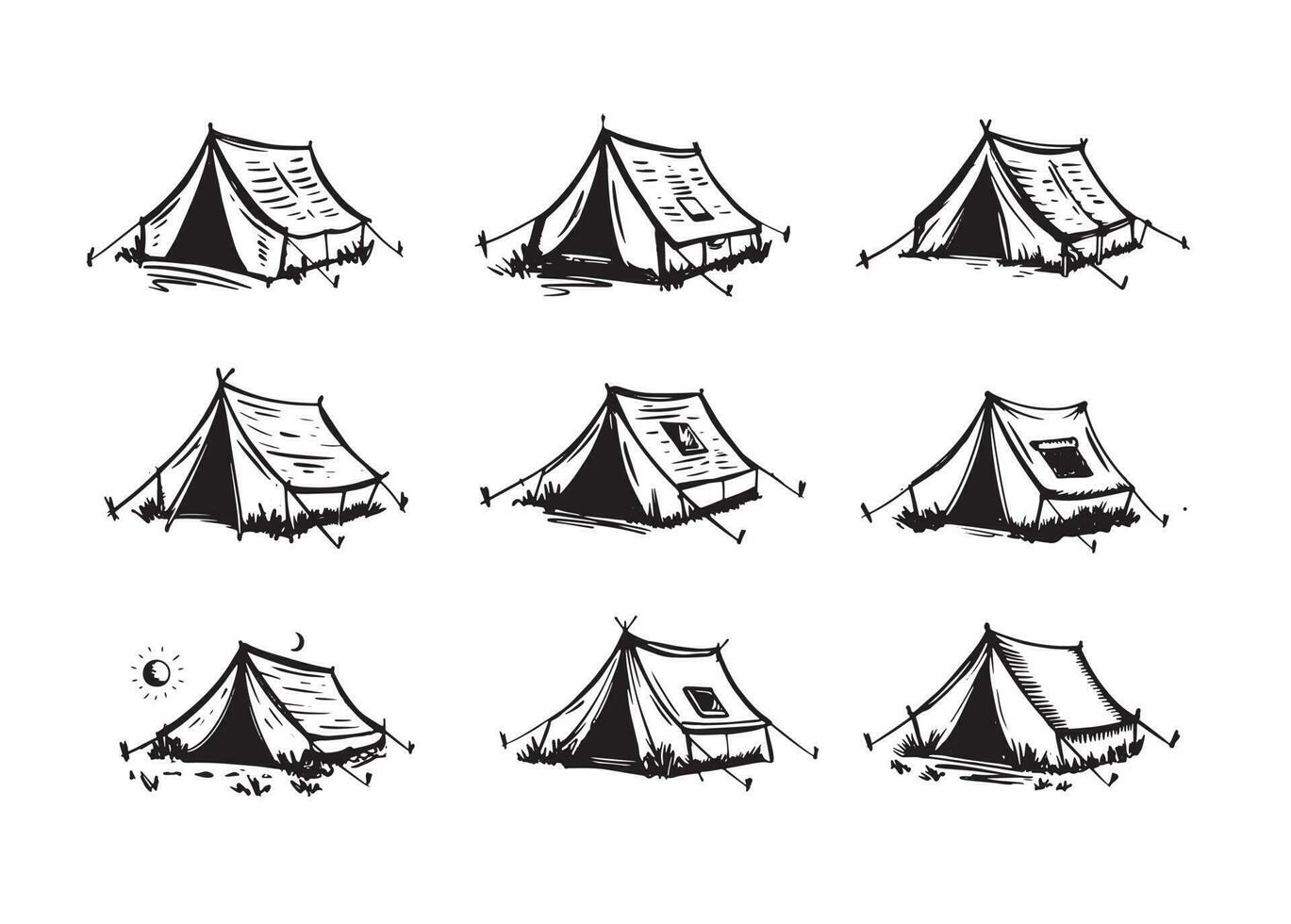 Tents set hand drawn illustrations vector
