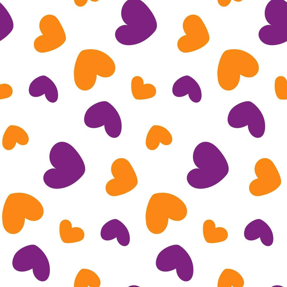 Abstract seamless pattern with hand drawn hearts shapes in trendy Halloween shades. Vector. EPS vector