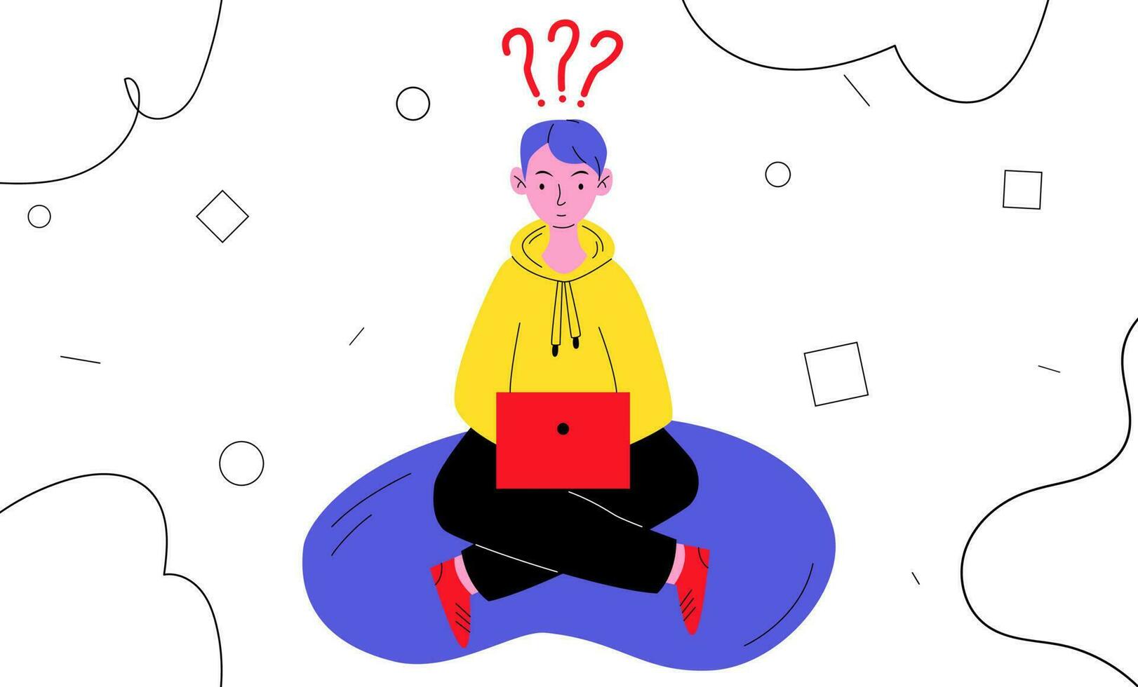 Smiling programmer, coder, businessman, IT worker, specialist holding, watching laptop. Young man, boy, teenager student. Remote work. Flat vector cartoon illustration isolated on white background.