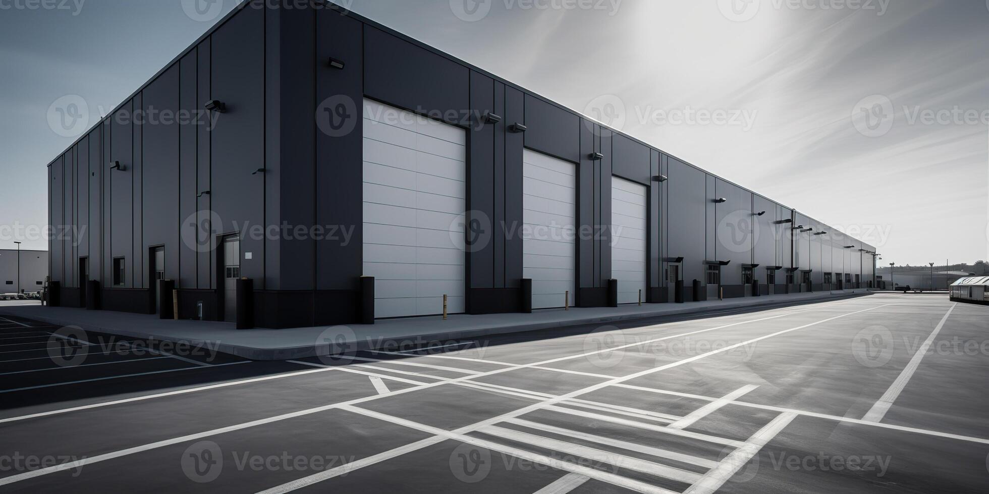 . . Realistic render of logistic business transport warehouse dock station. Factory and transport house. Graphic Art photo