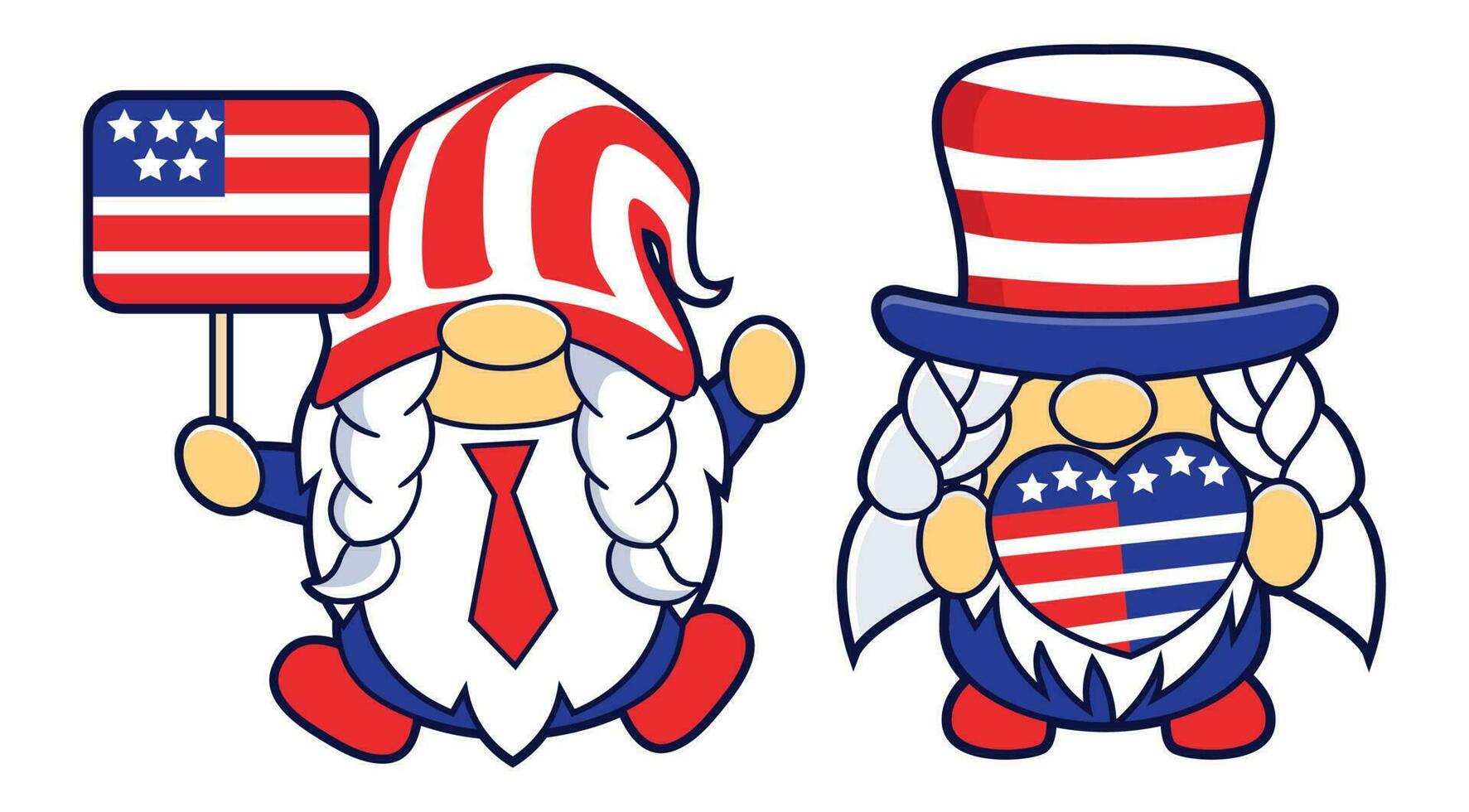 Set of funny gnomes in America Independence Day costume carnival. vector