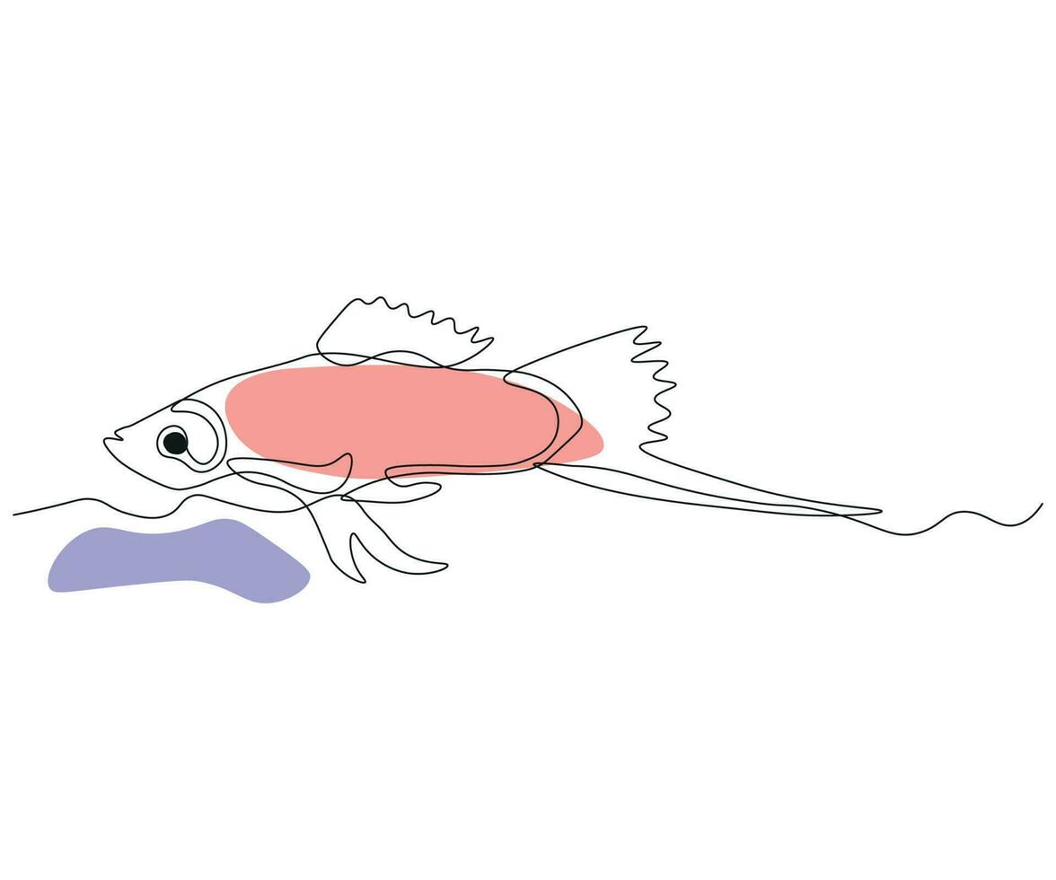 abstract swordfish, Aquarium Fish Guppy Continuous One Line Drawing vector