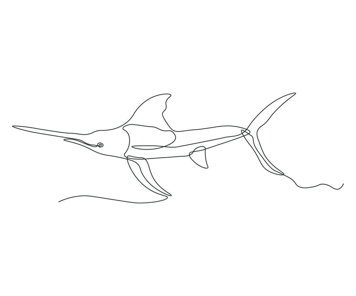 abstract Predatory Fish, shark, swordfish Continuous One Line Drawing vector