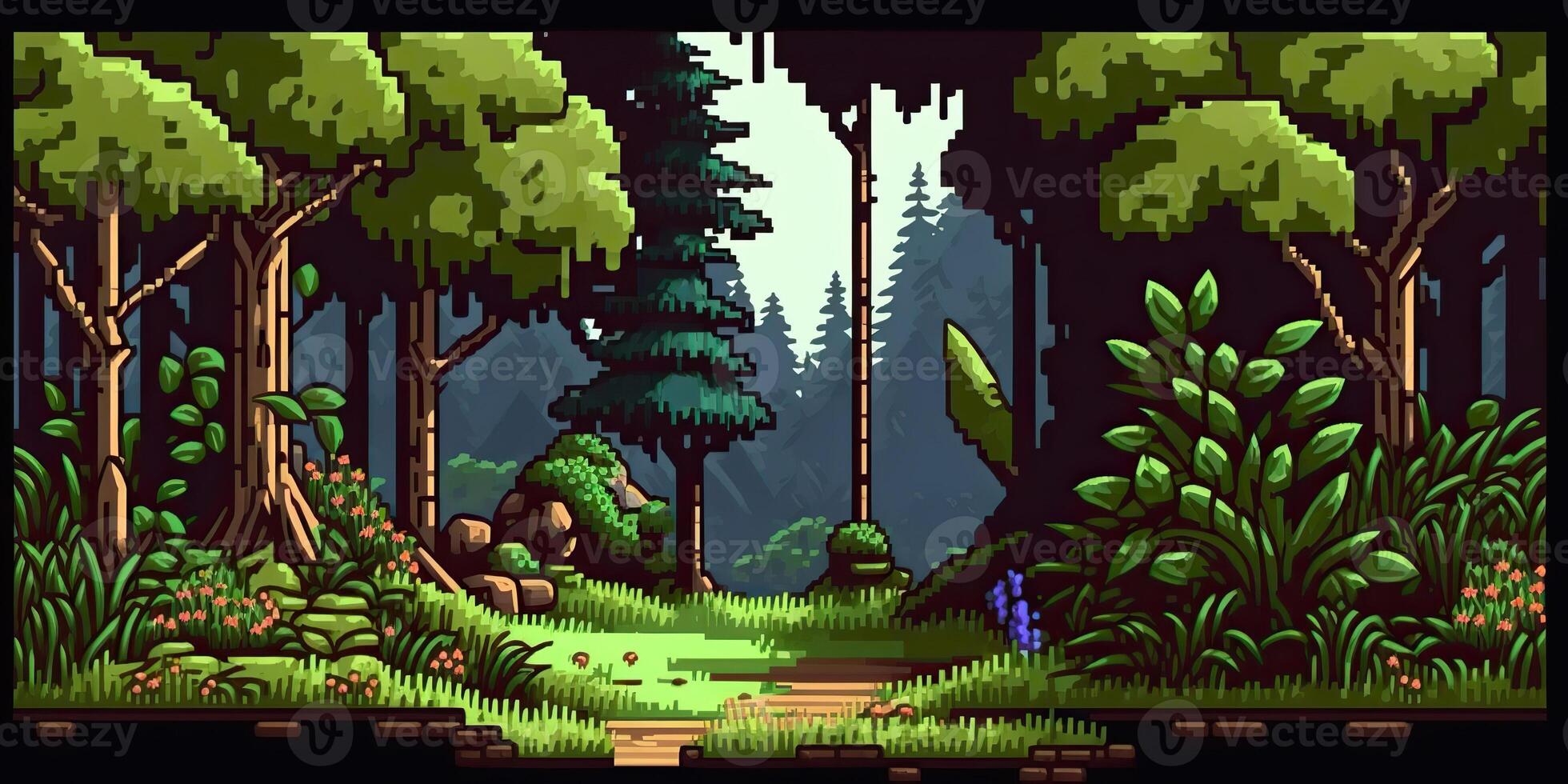 . . 8 bit abstract forest scene. Can be used for retro games or graphic design. Graphic Art photo