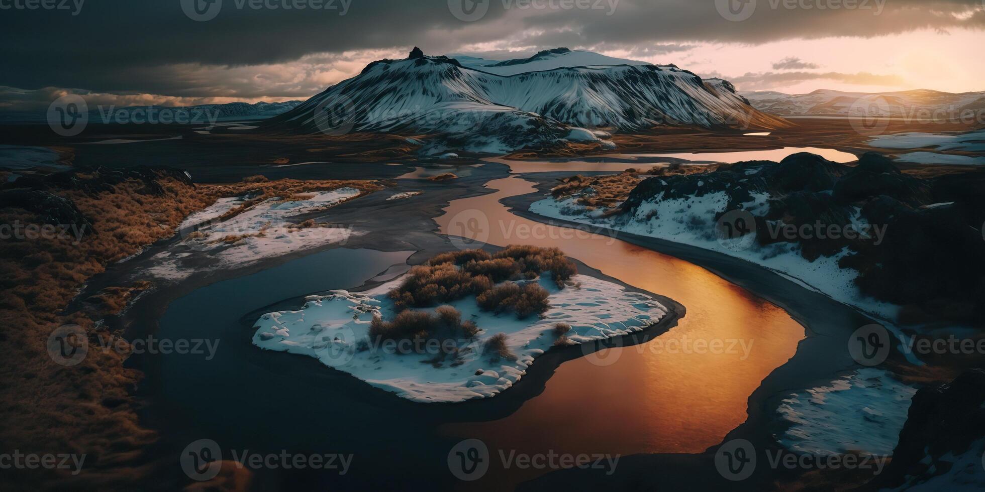 . . Macro shot aerial drone view of Iceland landscape scene. Cinematic adventure explore vibe. Graphic Art photo