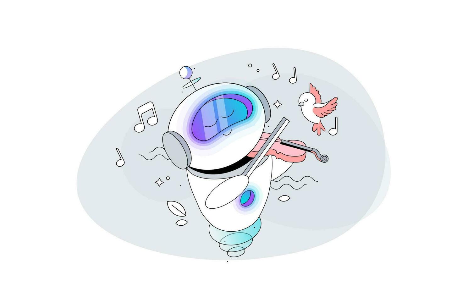 The Robot Plays Music on the violin. Artificial intelligence creates a masterpiece of art. Musical AI creates a beautiful Melody. vector