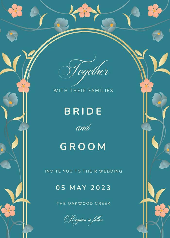 tarjeta de invitación de boda con flores vector