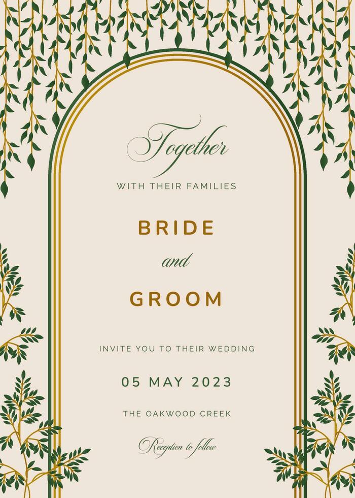 Wedding Invitation with greenery border vector