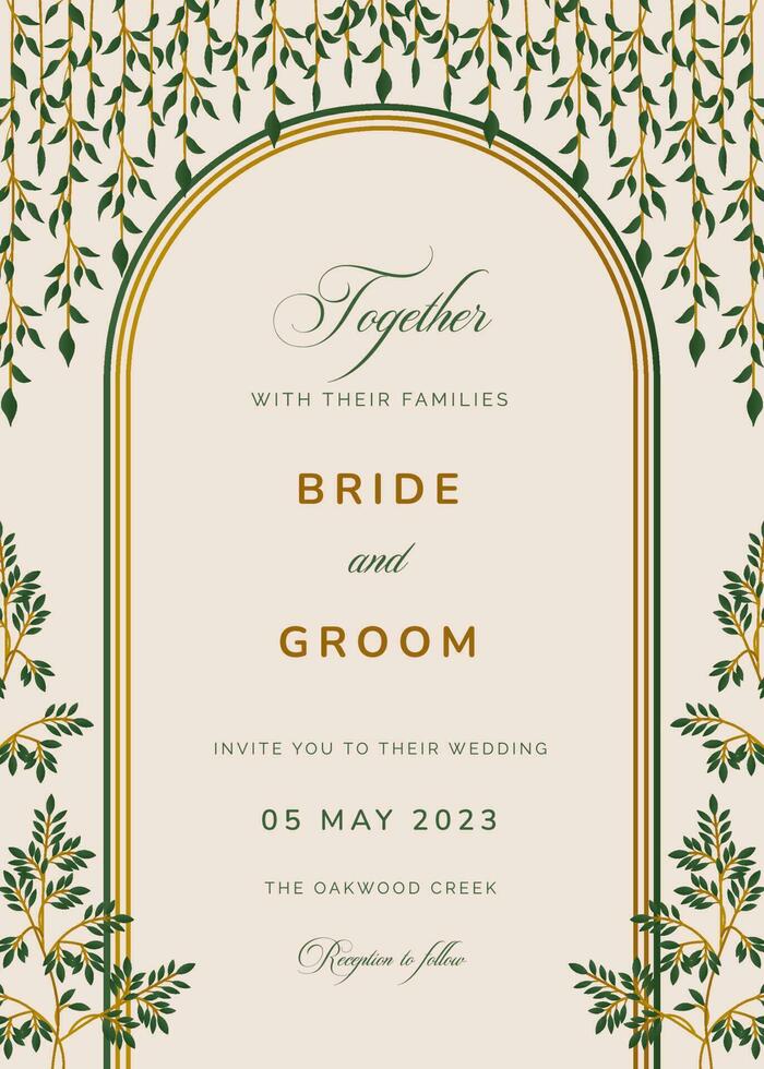 Wedding Invitation with greenery border vector
