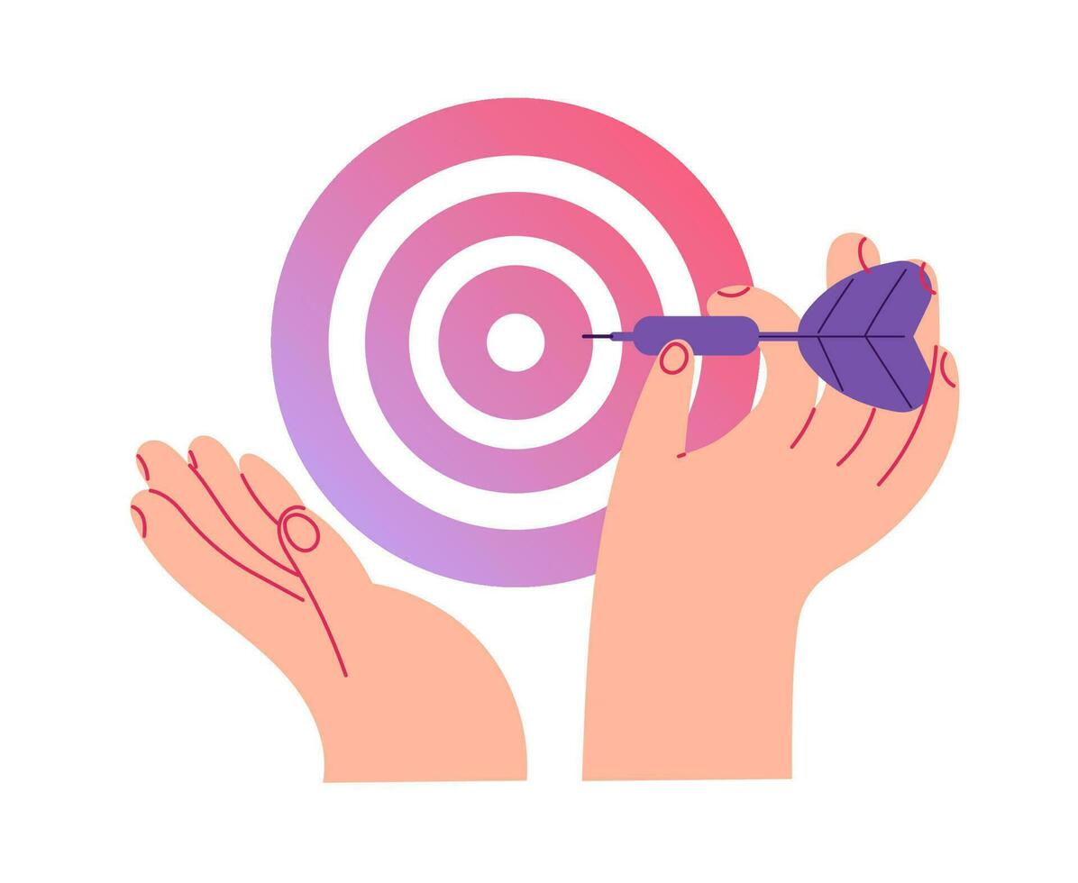 Hand with the dart aims at the center of the circle vector