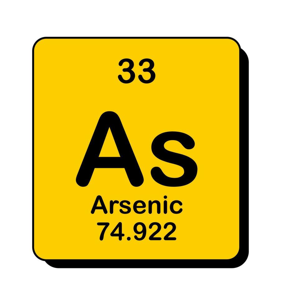 Vector illustration of As in orange square frame and shadow, Arsenic element icon on white background.