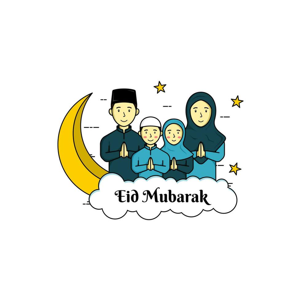 Happy Family Greetings Eid Mubarak vector