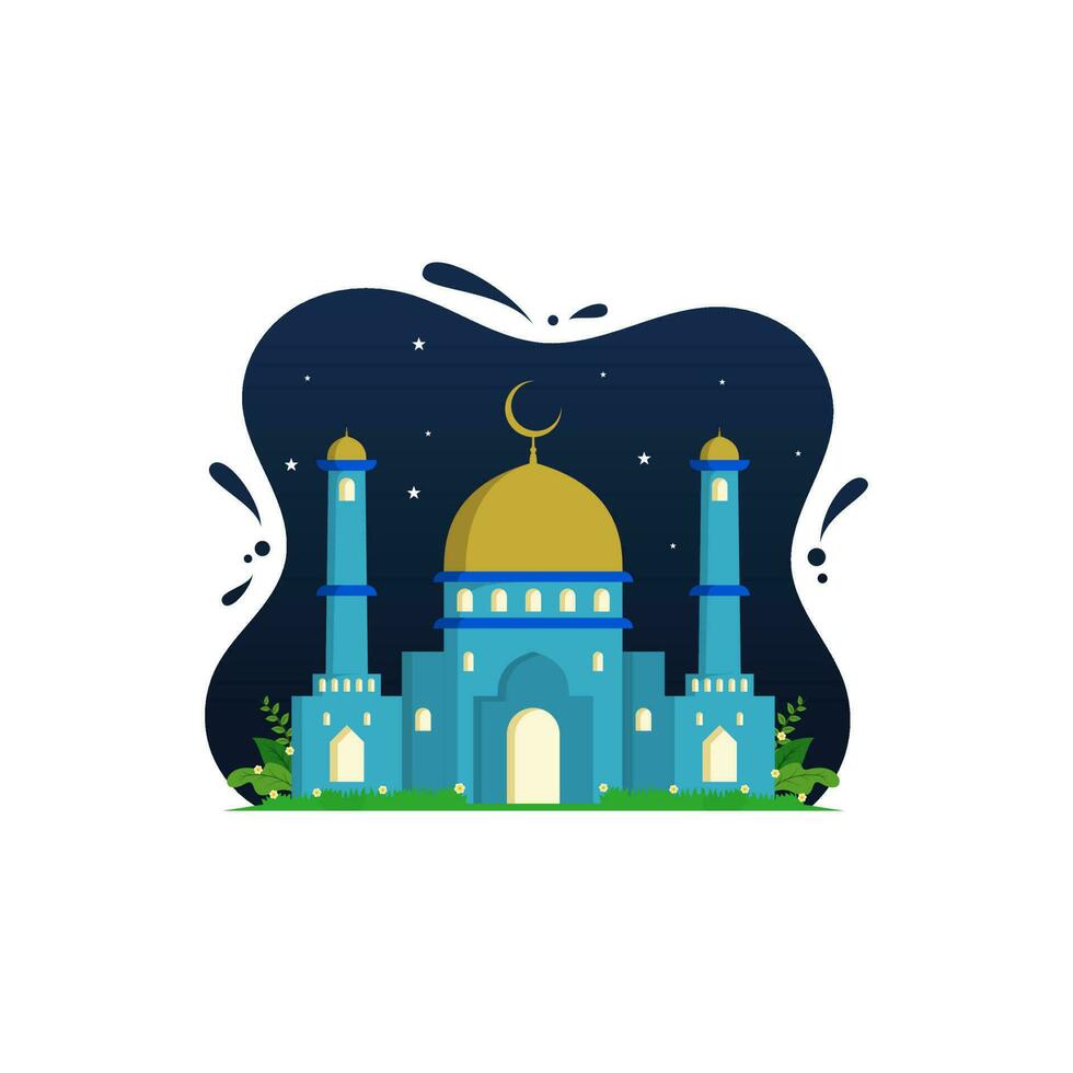 Mosque on a Night at Ramadan Flat Design vector