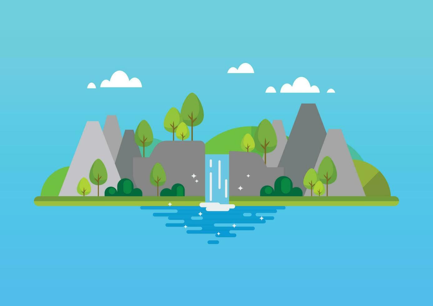 Waterfall mountain landscape flat style vector