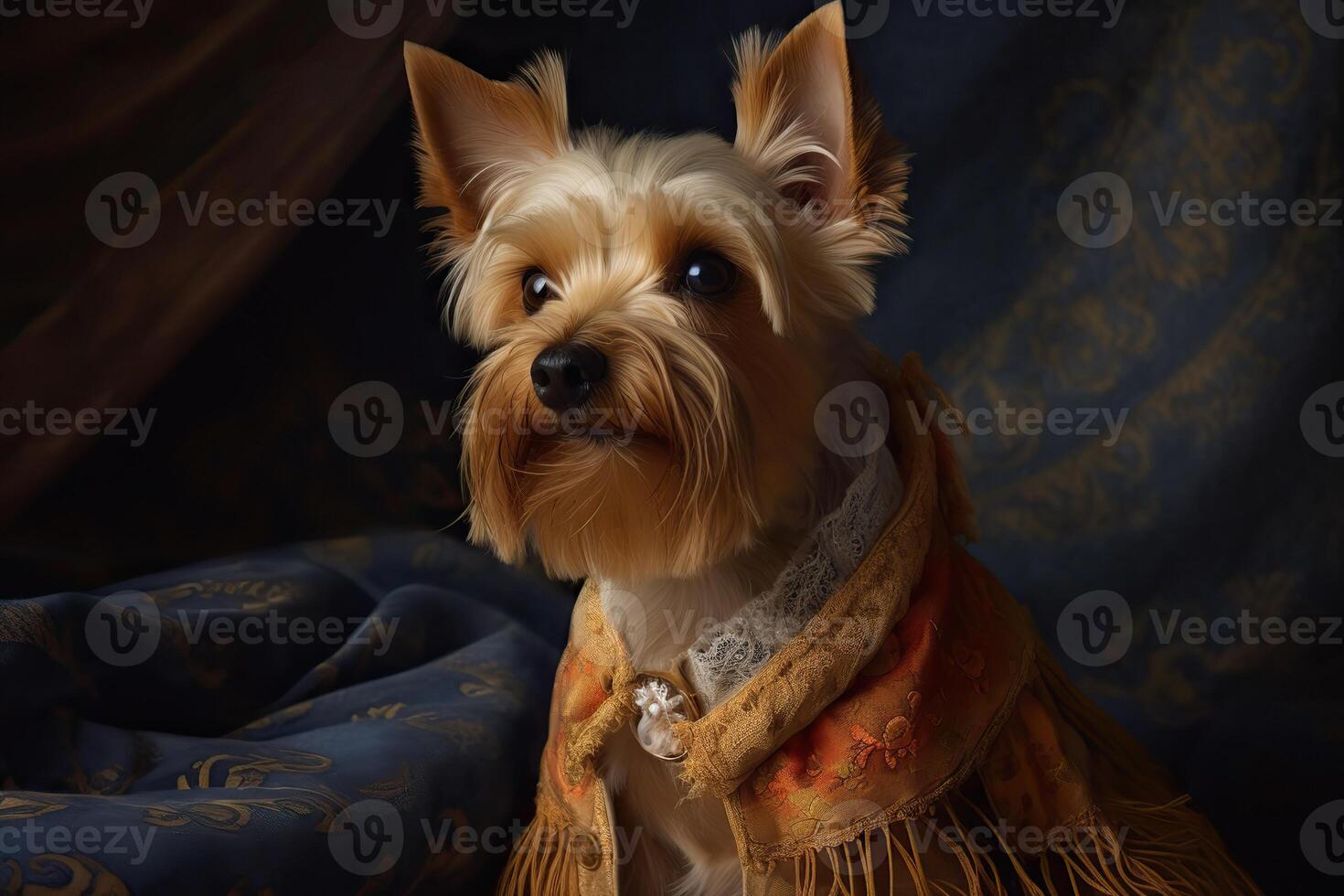 . . Painting of a Yorkshire terrier in renaissance clothing realistic illustration. Vintage retro elite vibe. Graphic Art photo