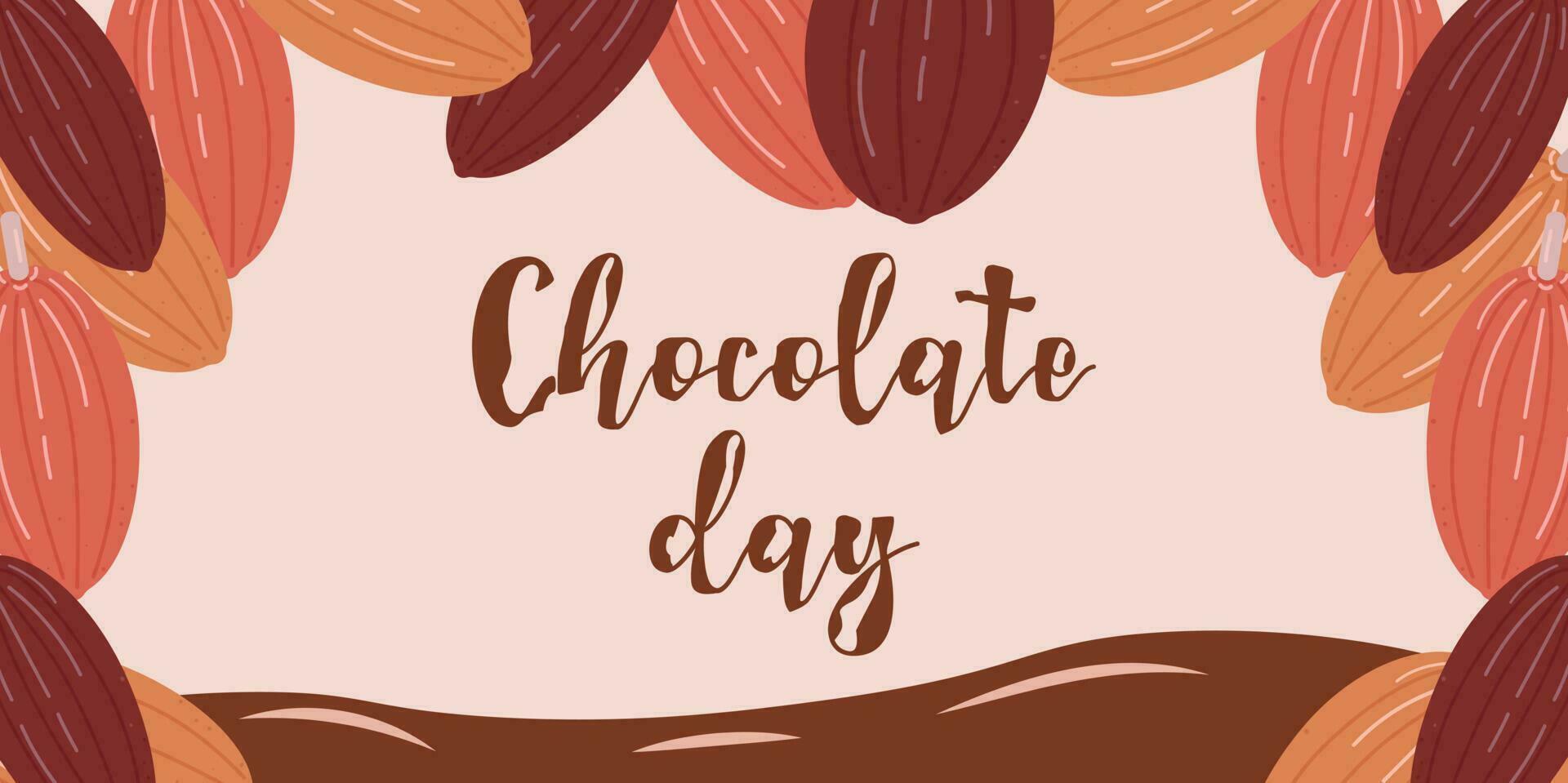 Chocolate Day white background cocoa beans text. vector