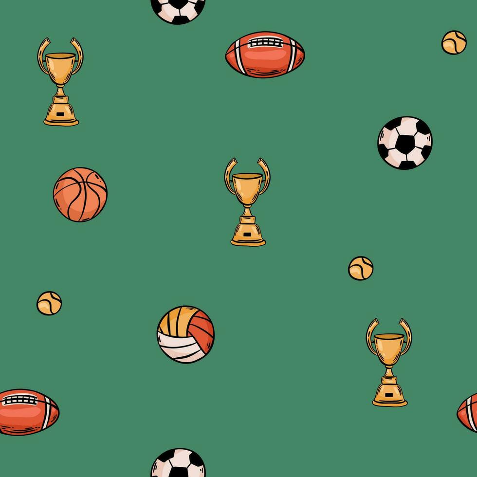 Sport ball seamless pattern vector Ball football basketball volleyball