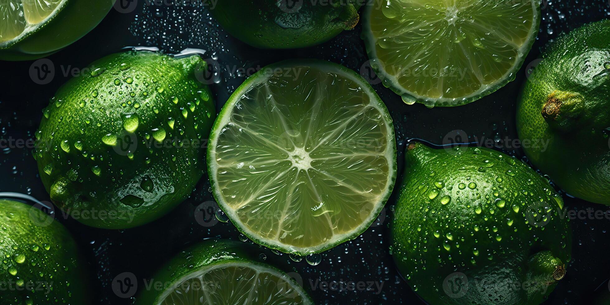 . . Macro shot photography of slices limes green tropical fruits. Graphic Art photo