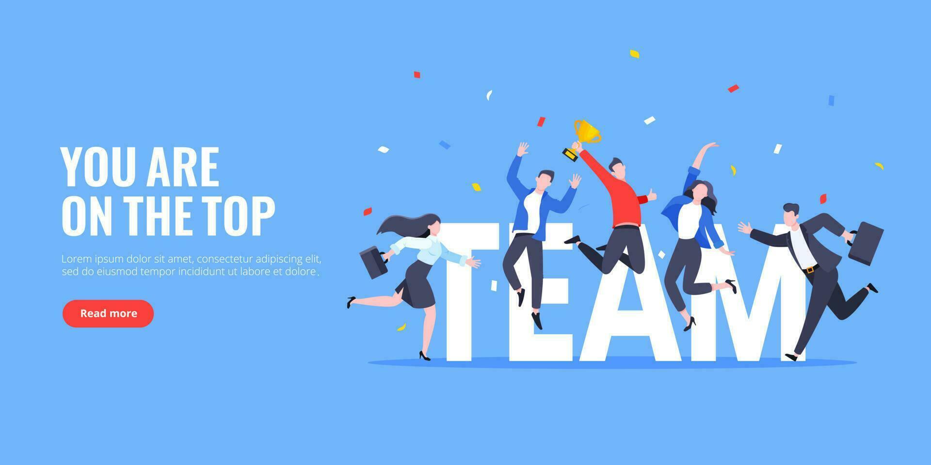 Happy business team employee team winners award ceremony flat style design vector illustration.